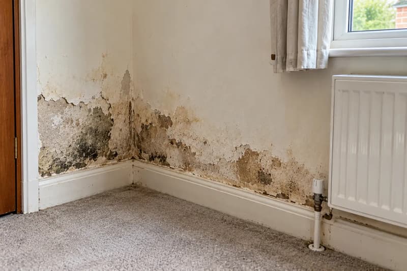 Illustrative damp-stained wall before treatment